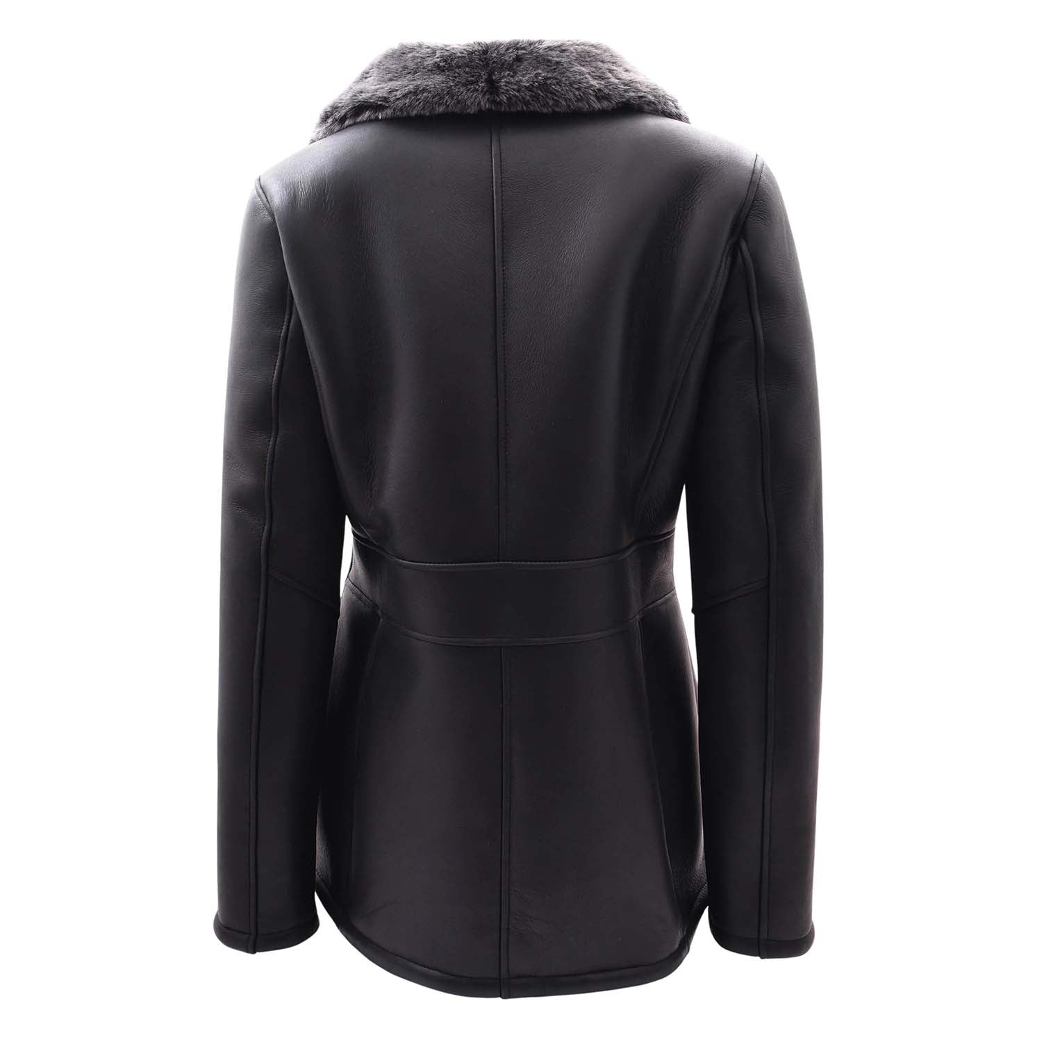 Womens Sheepskin Black Brisa Double Breasted Coat Bonnie