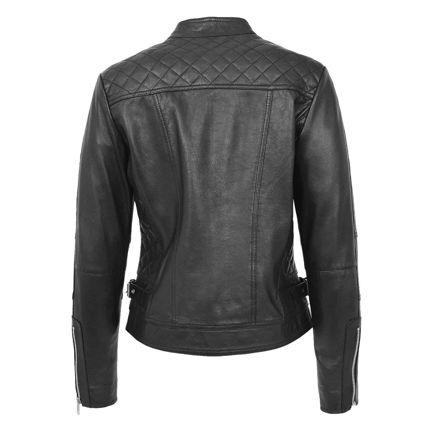 Womens Soft Leather Casual Zip Biker Jacket Ruby Black