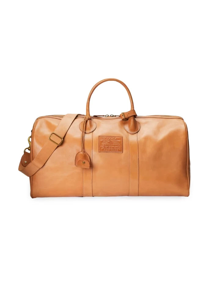 VTG Polo Ralph Lauren Light Brown Genuine Leather Duffel Heritage Travel Bags