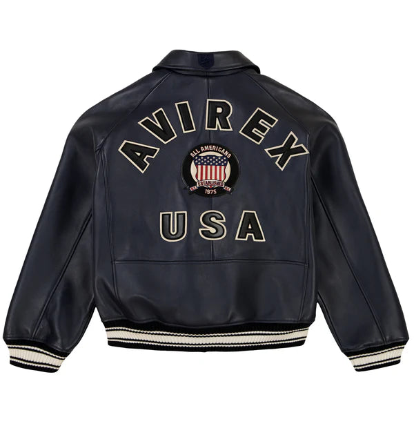 Men's Avirex Stadium Leather Jacket Las Vegas  Avirex jacket Short Body- Black