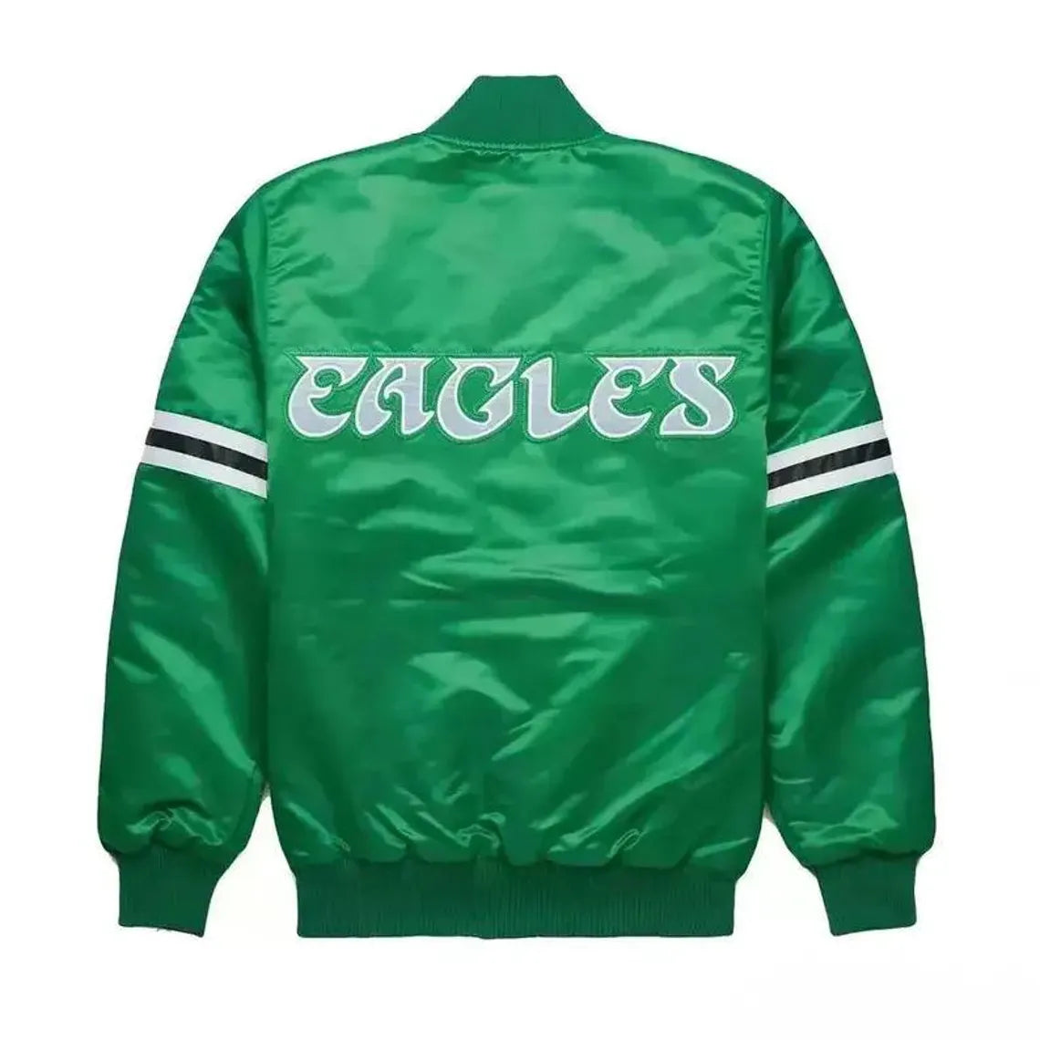 Philadelphia Eagles 80s Retro Kelly Green Varsity Satin Bomber Jacket NFL Varsity Letterman Style