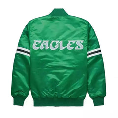 Philadelphia Eagles 80s Retro Kelly Green Varsity Satin Bomber Jacket NFL Varsity Letterman Style