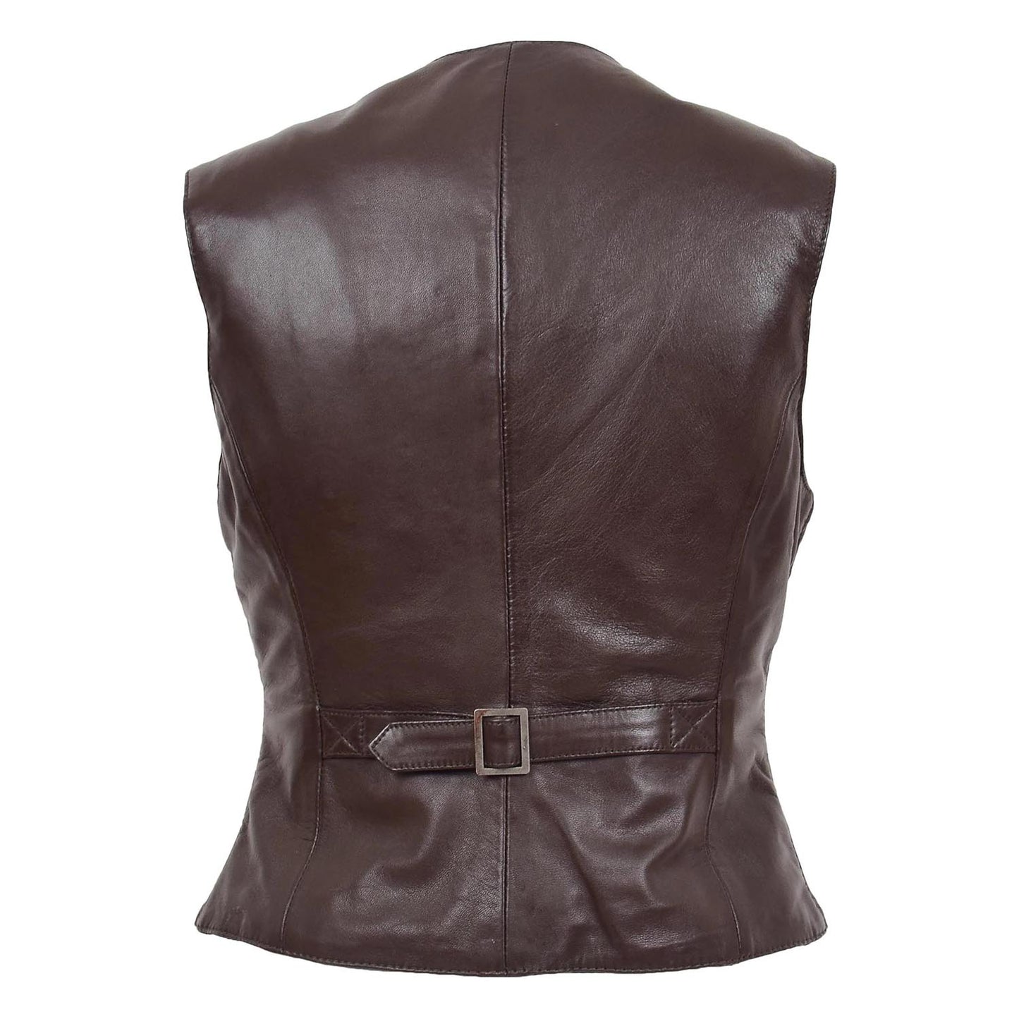 Womens Leather Classic Buttoned Waistcoat Rita Brown