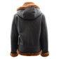 Womens Sheepskin B3 Detachable Hoodie Leather Jacket Naomi Brown Ginger Fur