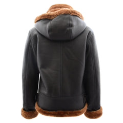 Womens Sheepskin B3 Detachable Hoodie Leather Jacket Naomi Brown Ginger Fur