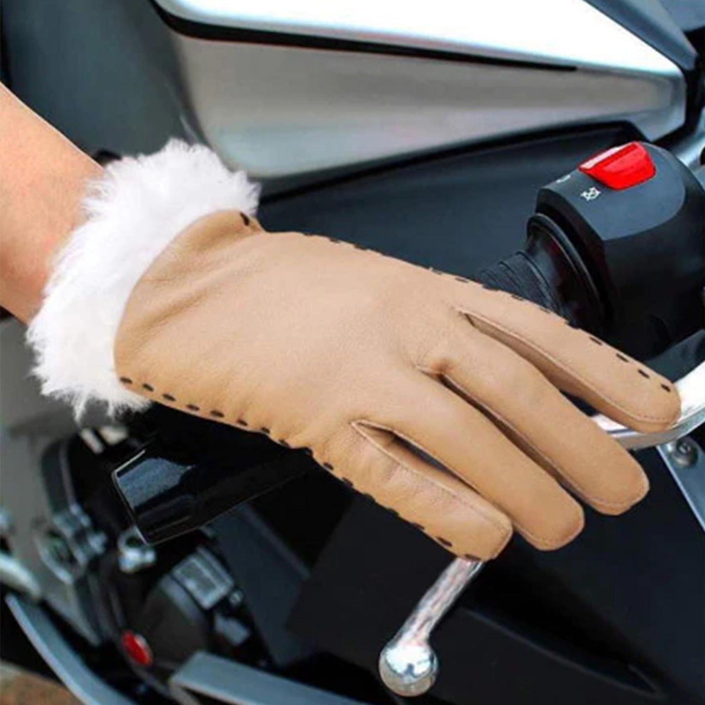 Womens Brown Fur Leather Gloves