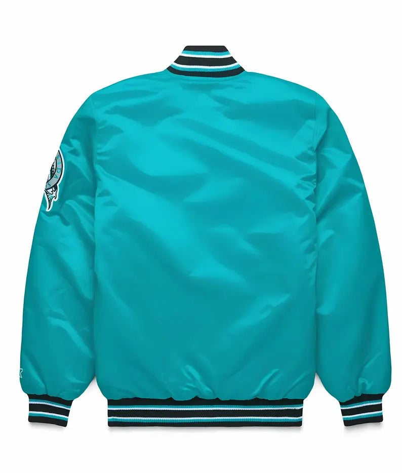 MLB Miami Marlins Varsity Jacket Turquoise Satin Jacket Letterman Jacket Baseball Jackets