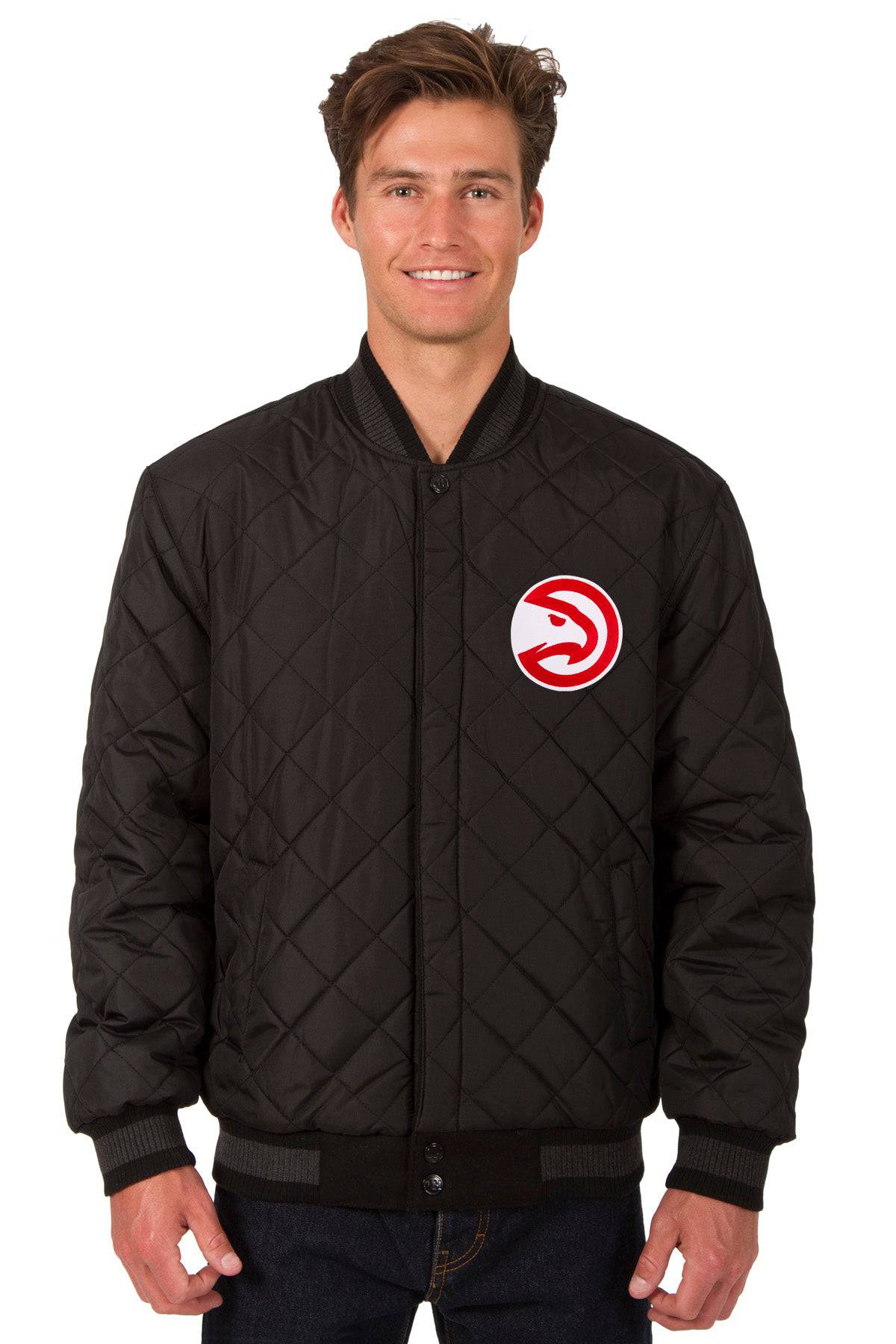 Atlanta Hawks  Leather & Wool  Reversible Jacket w/ Embroidered Logos - Black