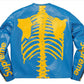 Supreme Vanson Leather Bones Jacket Handmade Skeleton Café Racer Blue Jacket (Blue-Yellow)