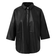 Factory Price Tenna Loose Fitting Women’s Leather Shirt Nero Black