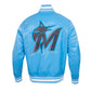 MLB Miami Marlins Varsity Jacket Sky Blue Satin Jacket Letterman Jacket Baseball Jackets
