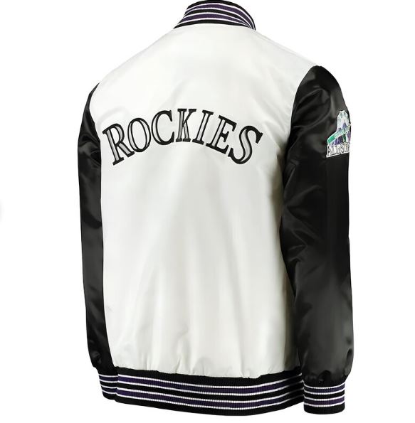 MLB Colorado Rockies Varsity Jacket Satin Jacket Team Varsity Jackets Baseball Jacket Letterman Jacket- White Black