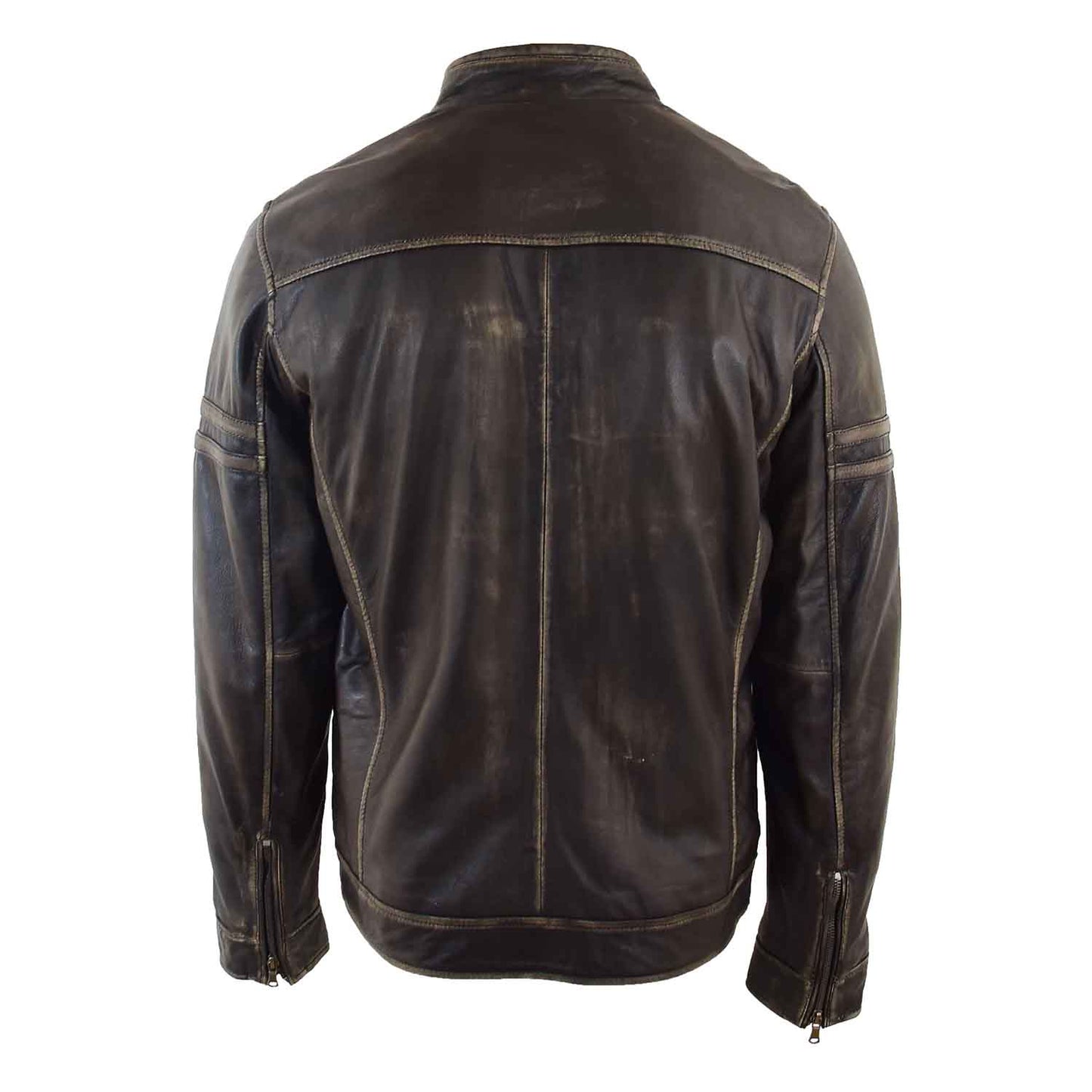Mens Real Leather Biker Jacket Vintage Rub Off Effect RICKY