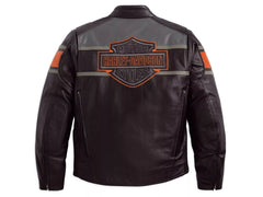 Harley Davidson Men's Biker Blocked B&S Black Leather Jacket Motorcycle Jackets