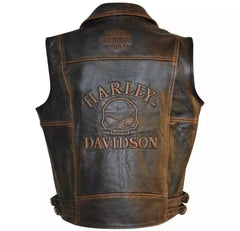 Harley Davidson Men's Motorcycle Knuckle Distressed Biker leather Vests