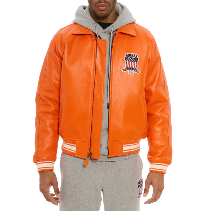 Men's Avirex Leather Jacket Iconic Avirex jacket (Orange )