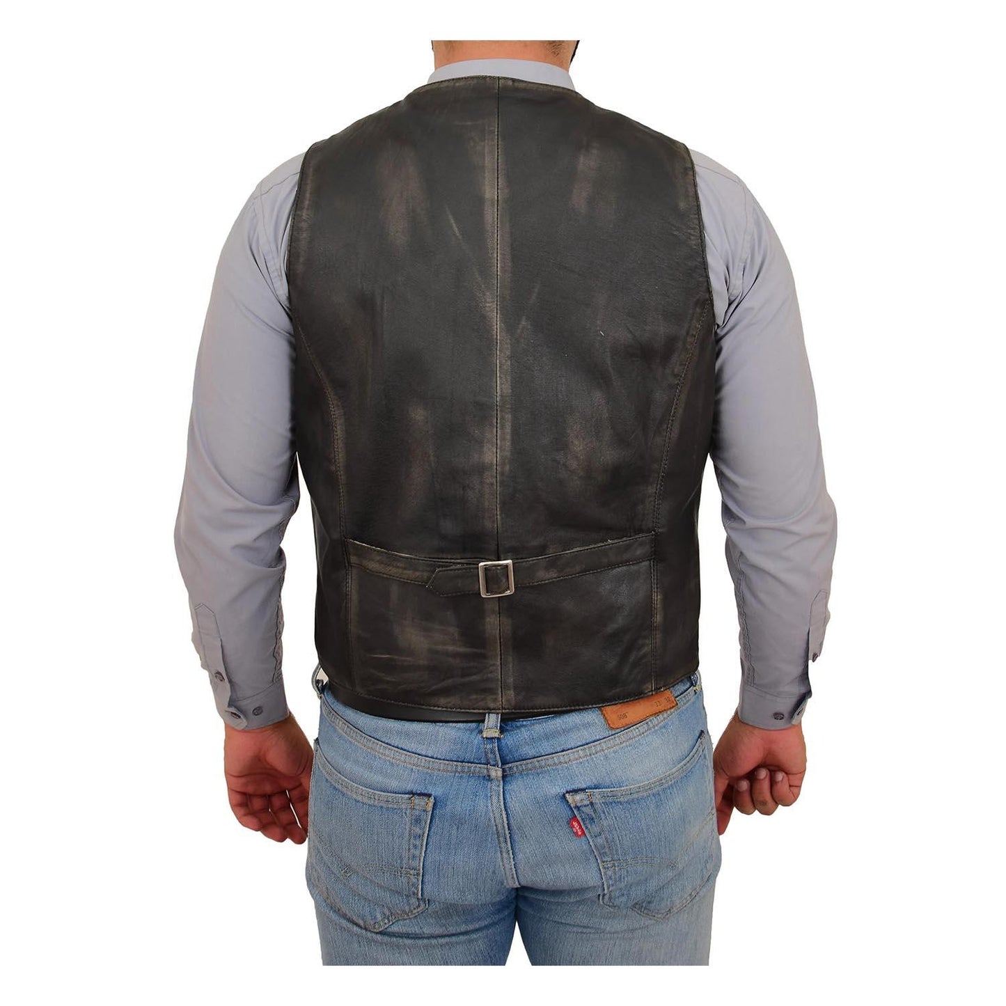 Men's Button Fastening Leather Waistcoat Nick Black