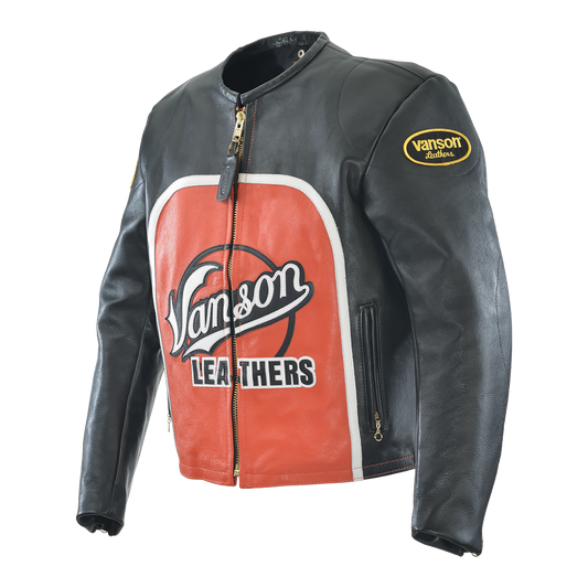 VANSON SPEEDWAY CLASSIC LEATHER JACKET AMERICAN BLACK + ORANGE