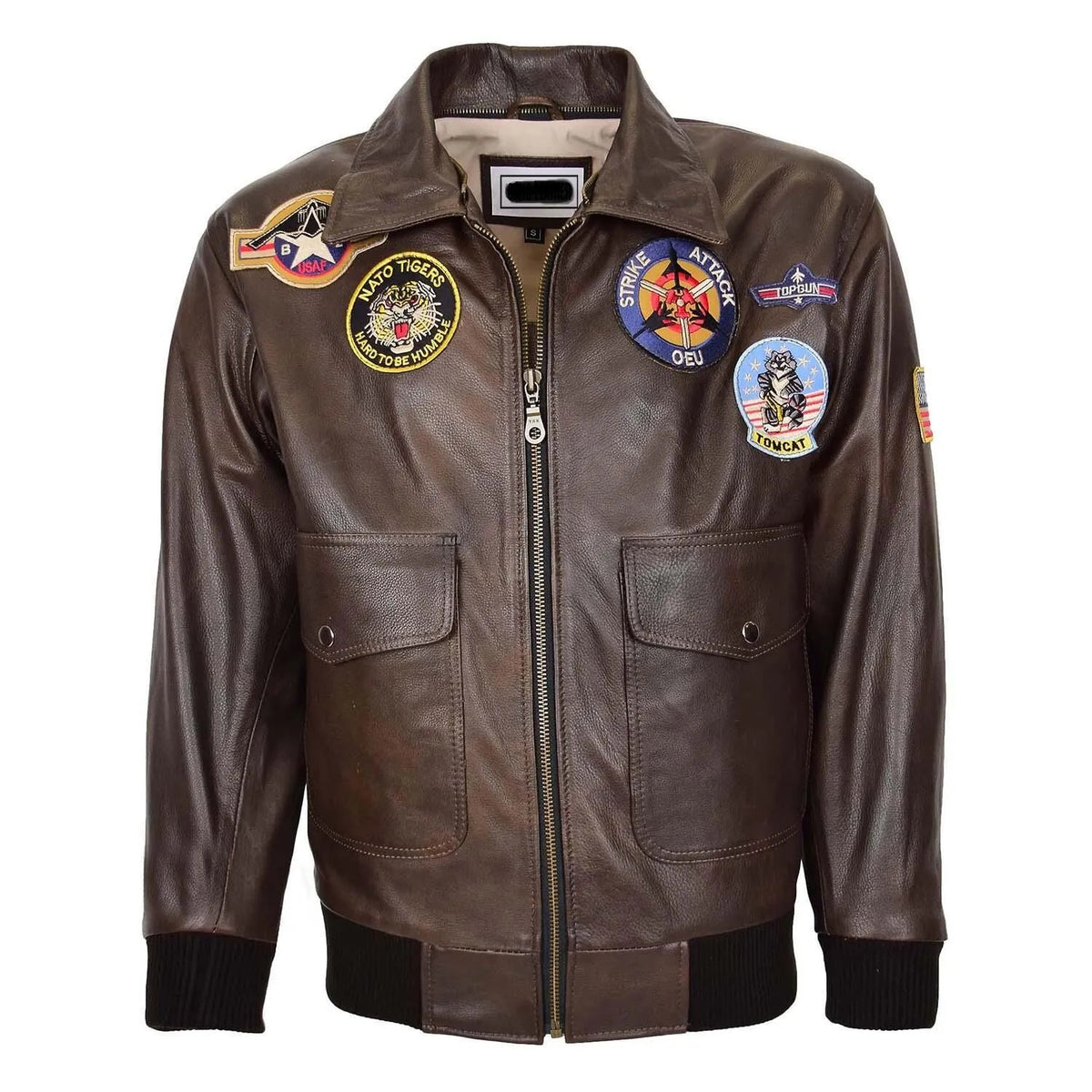 Premium Quality Mens Bomber Leather Jacket Air Force Style Lester Brown