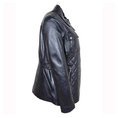 Womens Real Leather Modern Jacket Zip Pockets Quilted ZINA Black