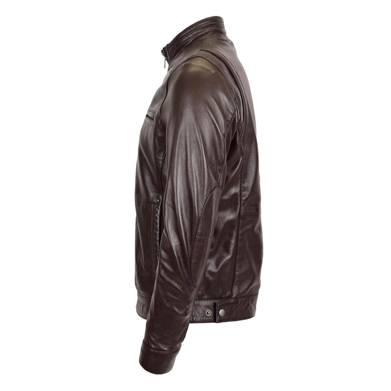 Men’s Standing Collar Leather Jacket Tony Brown
