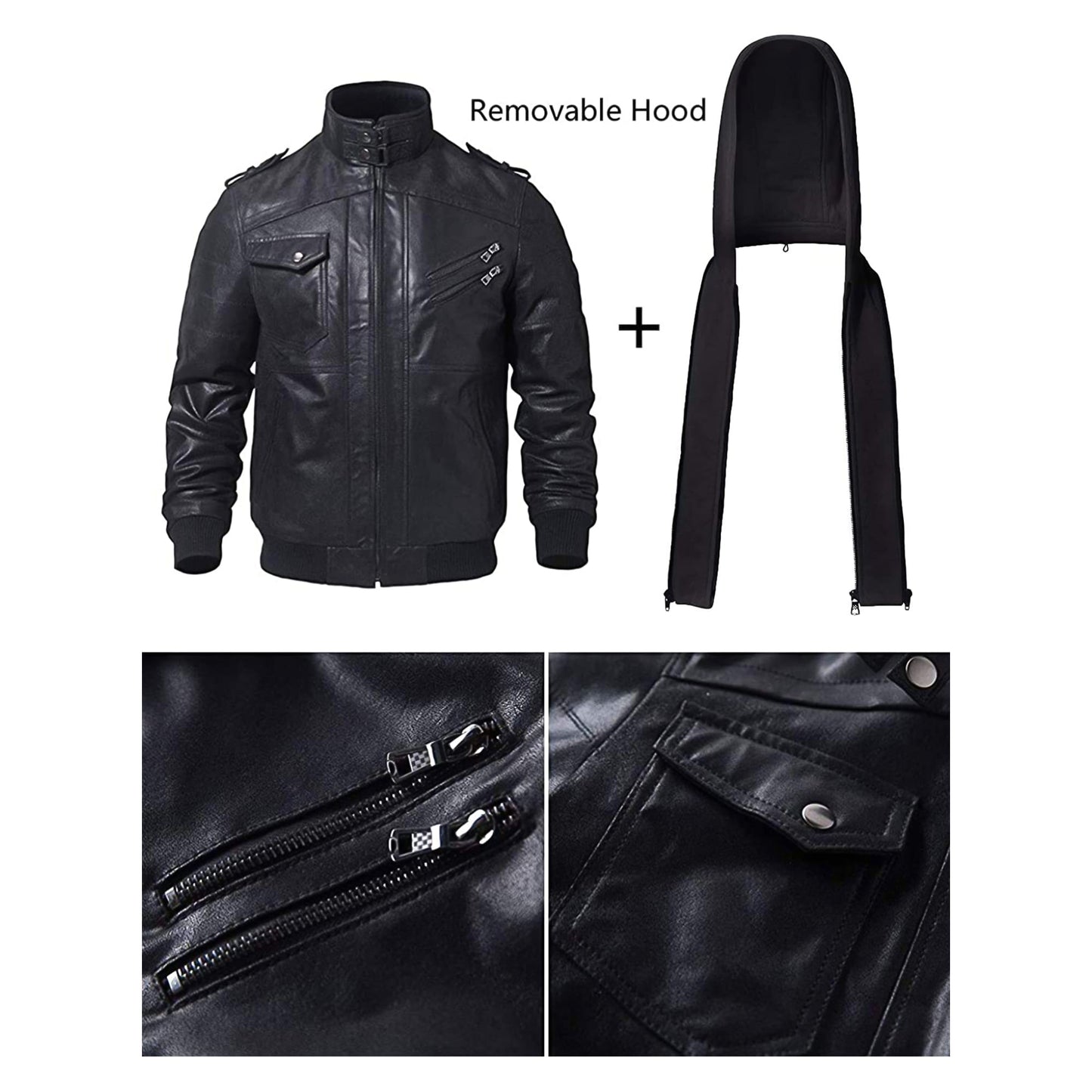 Premium Quality Men’s Real Leather Jacket with Removable Hood