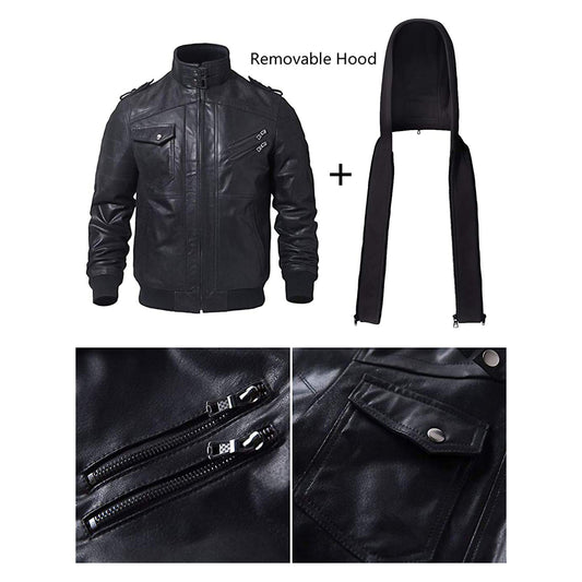 Premium Quality Men’s Real Leather Jacket with Removable Hood
