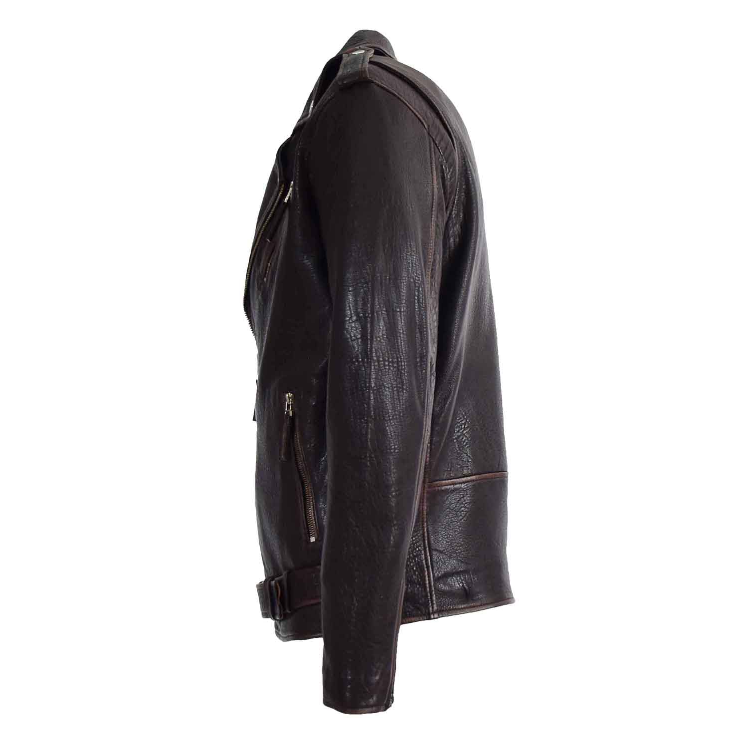 Mens Real New Zealand Leather Biker Style Jacket Zip Brando NELSON