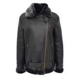 Women's Sheepskin Leather Aviator Cross Zip Pilot Jacket Lena Black