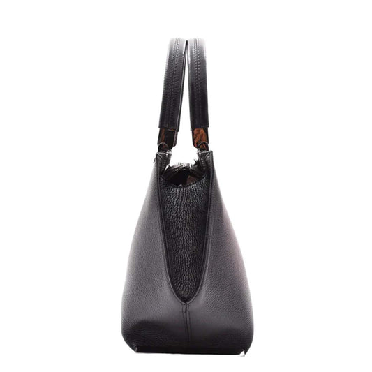 Womens Leather Classic Zip Opening Large Shoulder Bag MARY Black