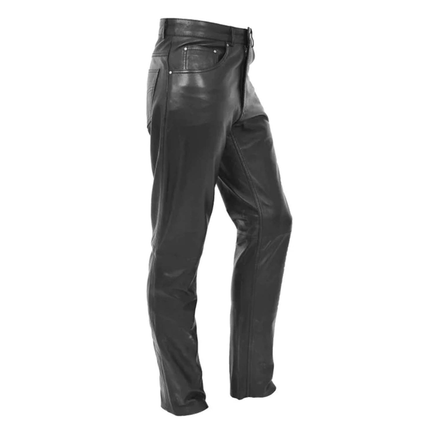 Mens Leather Pants Straight Leg Classic Leather Trousers Black