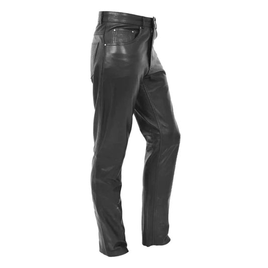 Mens Leather Pants Straight Leg Classic Leather Trousers Black
