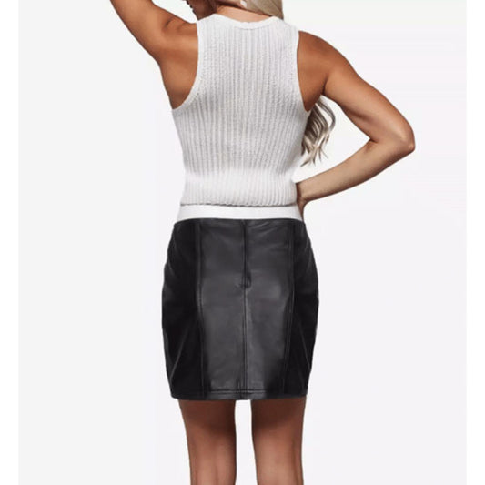 Black Women’s Body Fitted Mini Real Leather Skirts