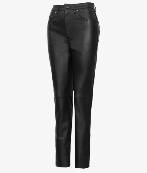 Black Leather High Waist Straight-Leg Pant for Women (Premium Quality)