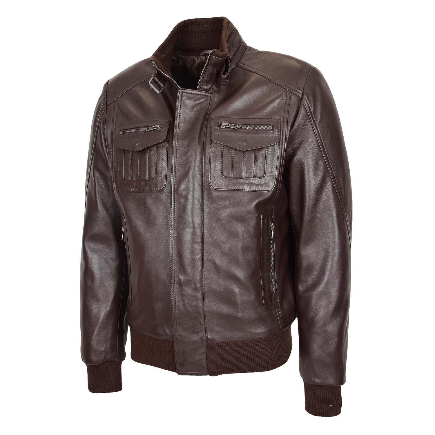 Premium Quality Mens Leather Bomber Flight Jacket Tom Brown