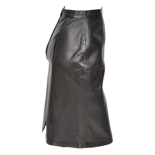 Ladies Leather 22inch Long Knee Length Pencil Skirt SKT1 Black