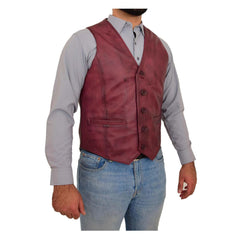 Mens Button Fastening Genuine Leather Waistcoat Nick Burgundy