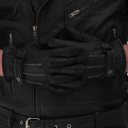 Black Leather Motorcycle Gloves