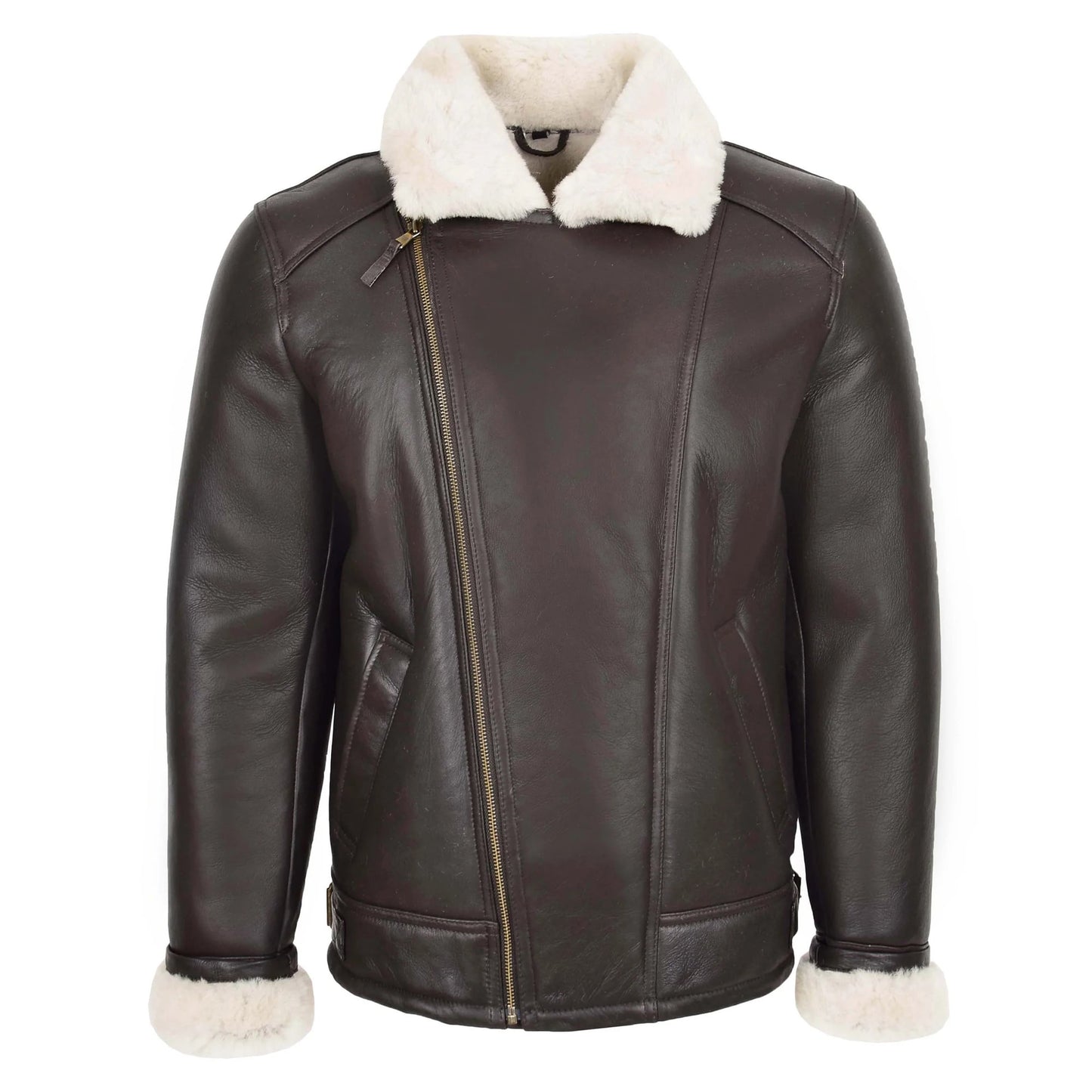 Mens Top Gun Style Sheepskin Jacket Oscar Brown White
