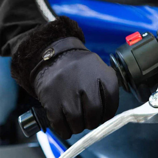 Womens Black Fur Leather Gloves