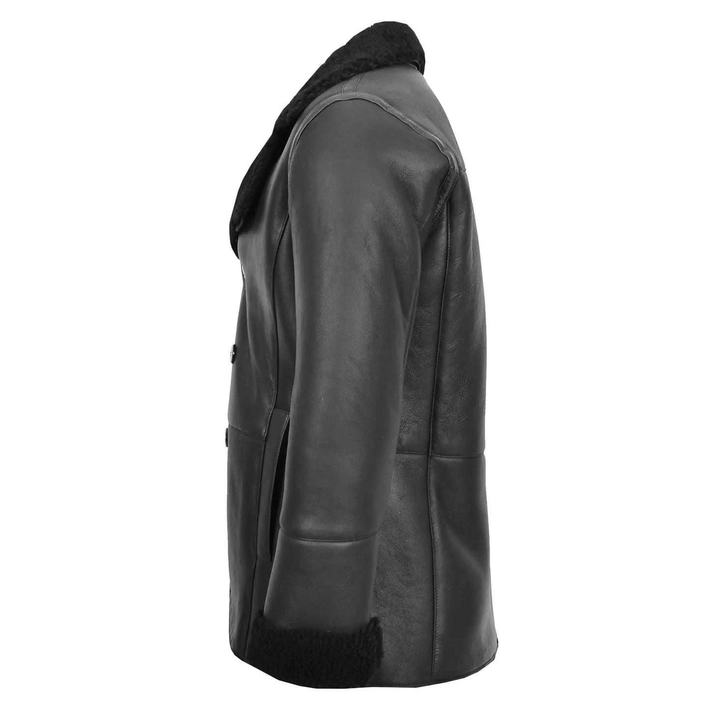 Mens Double Breasted Sheepskin Leather Jacket Theo Black