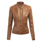 Lock and Love Women's Removable Hooded Leather Jacket Moto Biker Coat - Tan