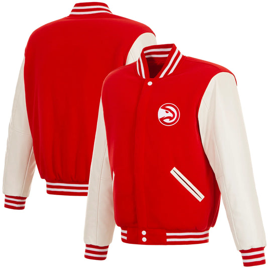 Atlanta Hawks - JH Design Fleece Jacket with Faux Leather Sleeves - Red/White