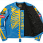 Supreme Vanson Leather Bones Jacket Handmade Skeleton Café Racer Blue Jacket (Blue-Yellow)