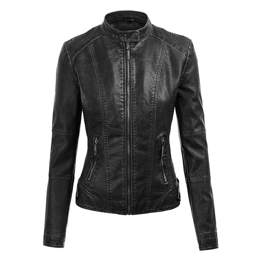 Lock and Love Women's Removable Hooded Leather Jacket Moto Biker Coat - Black