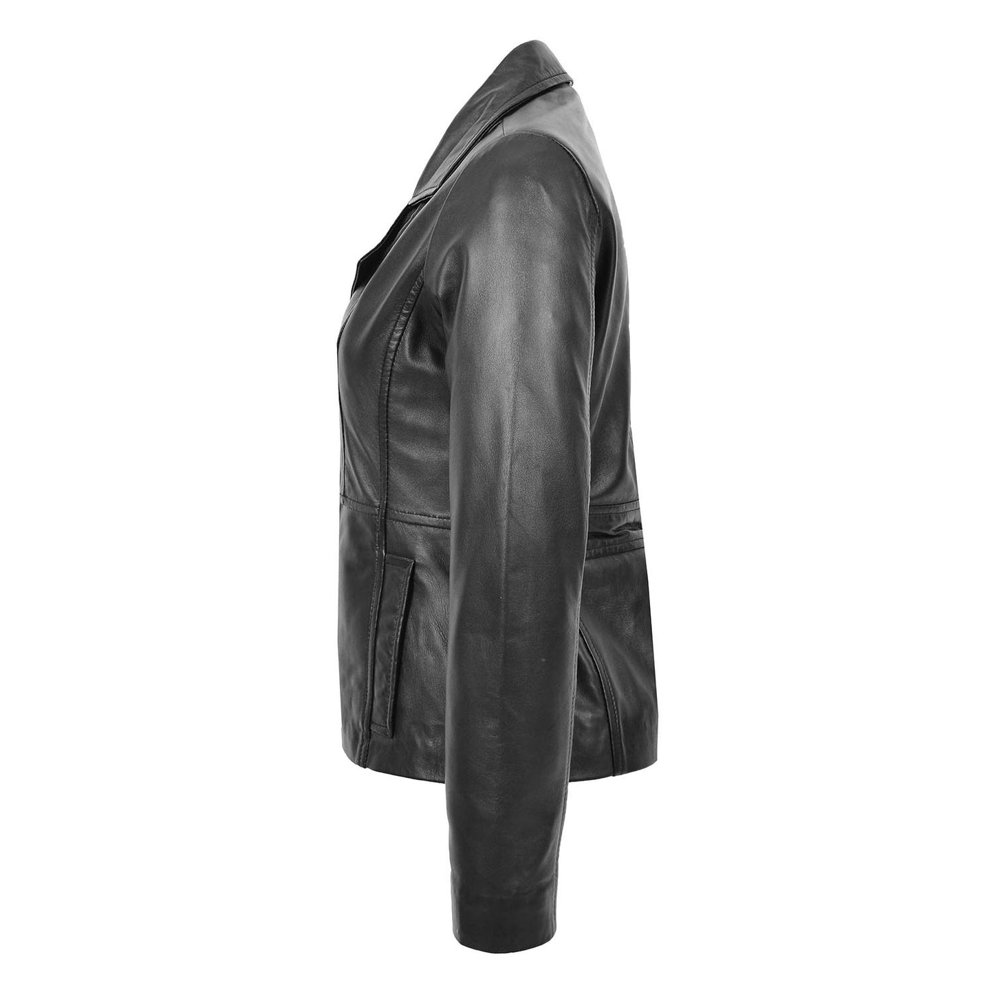 Womens Classic Three Button Leather Blazer Ruth Black