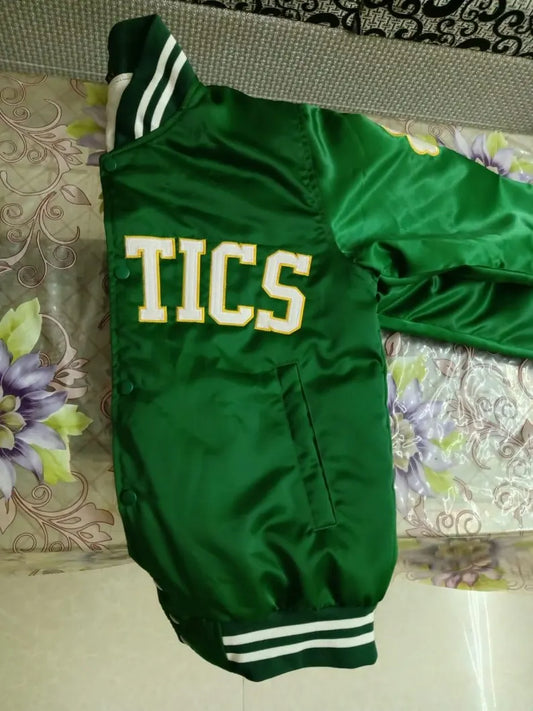 Boston Celtics Green Satin Bomber Varsity Jacket NBA Basketball Bomber Men Jacket-Geen