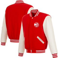 Atlanta Hawks - JH Design Reversible Fleece Jacket with Faux Sleeves Leather - Red/White