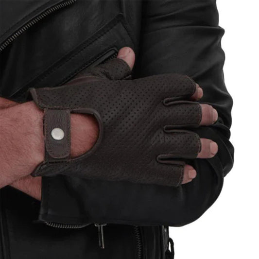 Fingerless Dark Brown Leather Gloves