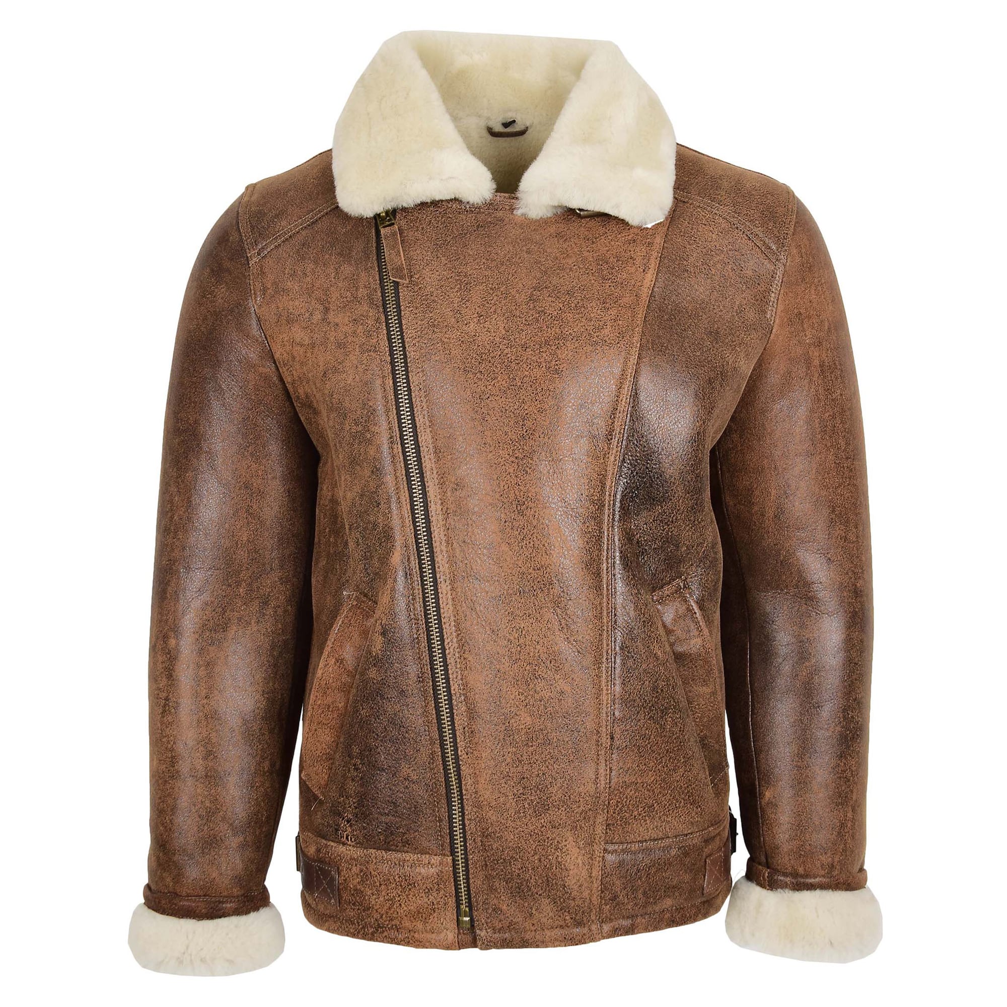 Mens Aviator Sheepskin Pilot Jacket Blen Vintage Brown